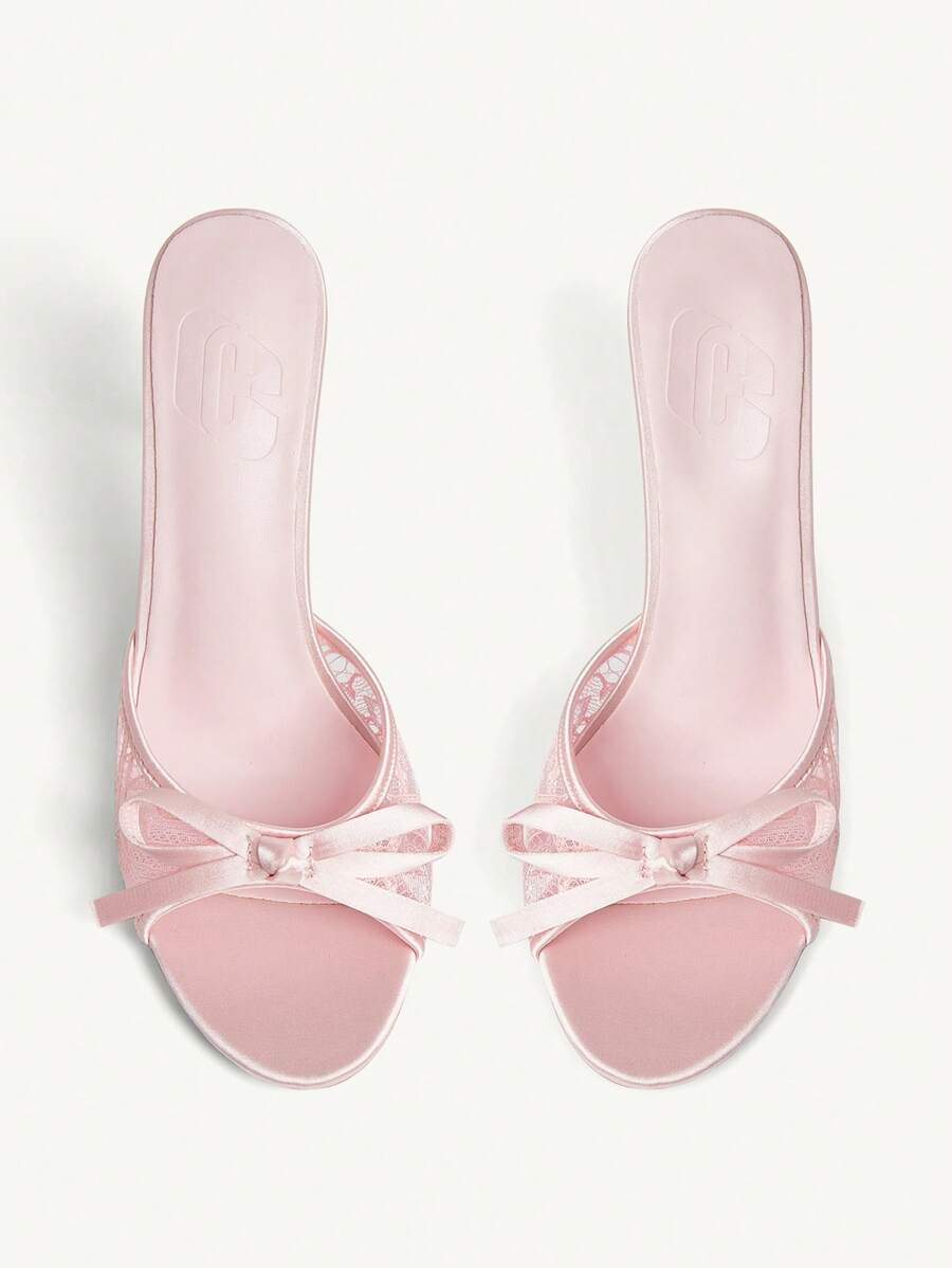 Bow Lace Satin Stiletto Sandals