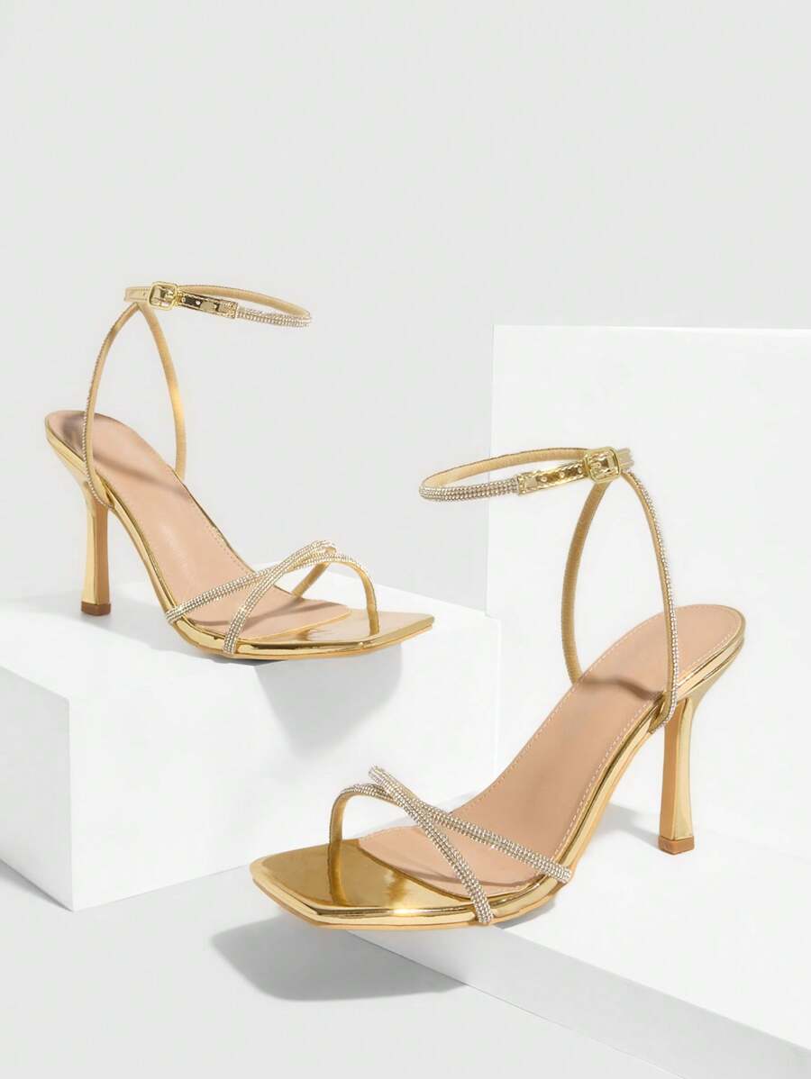 Rhinestone Ankle Strap Heels