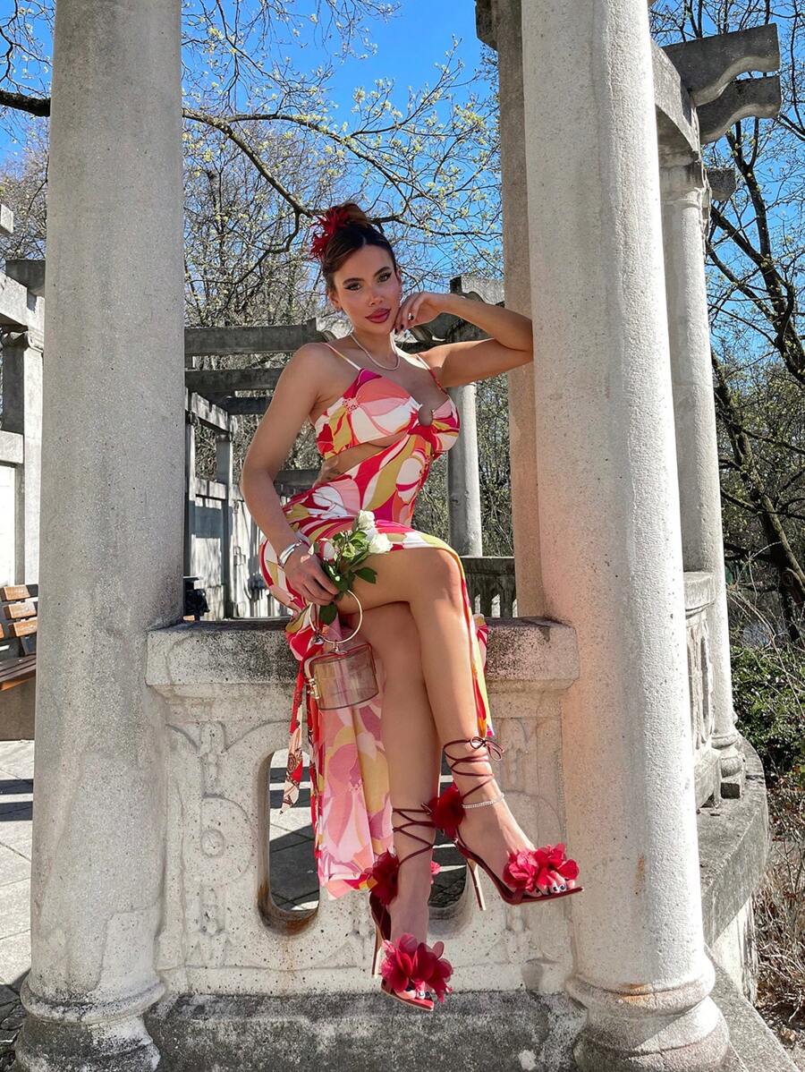 3D Floral Lace Up Stiletto