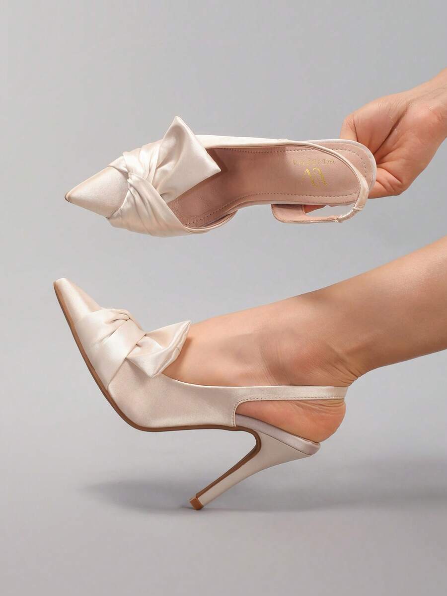 Lace Embroidered Bow Stiletto Heels