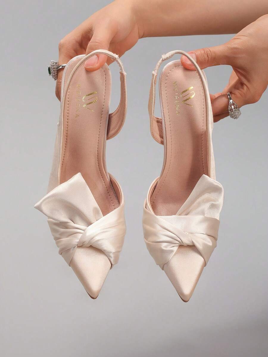 Lace Embroidered Bow Stiletto Heels