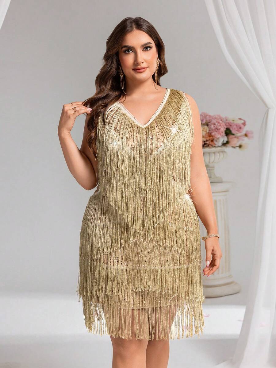 Plus Size Sequin High Waist Mini Dress