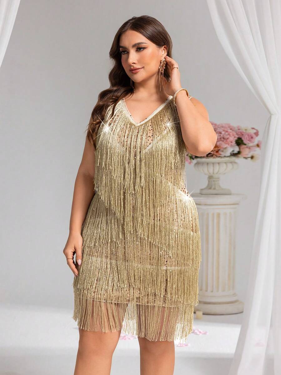 Plus Size Sequin High Waist Mini Dress