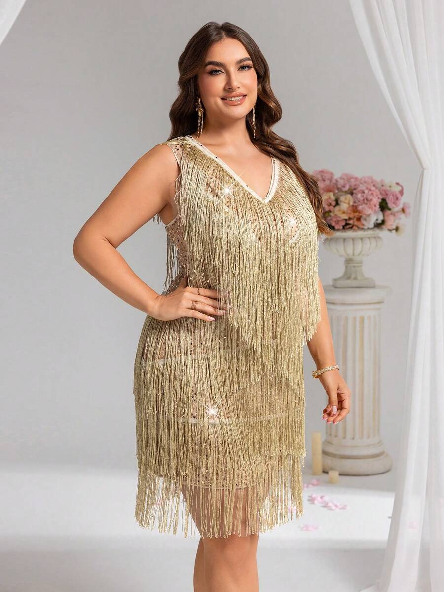 Plus Size Sequin High Waist Mini Dress