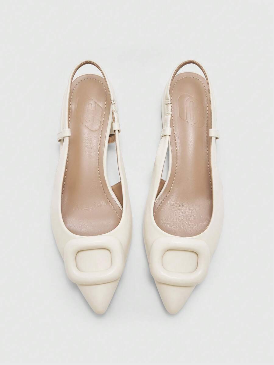 Pointed Toe Buckle Slingback Flats