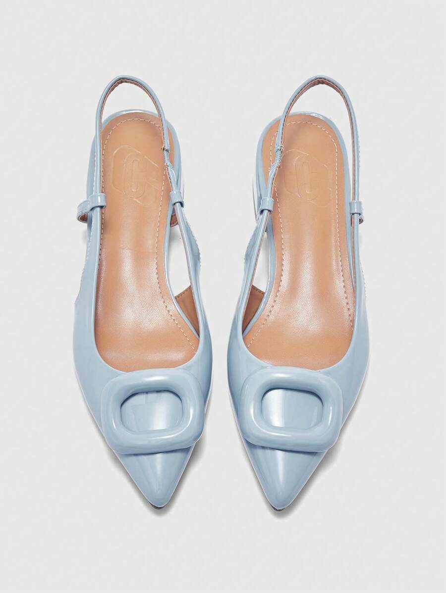 Pointed Toe Buckle Slingback Flats