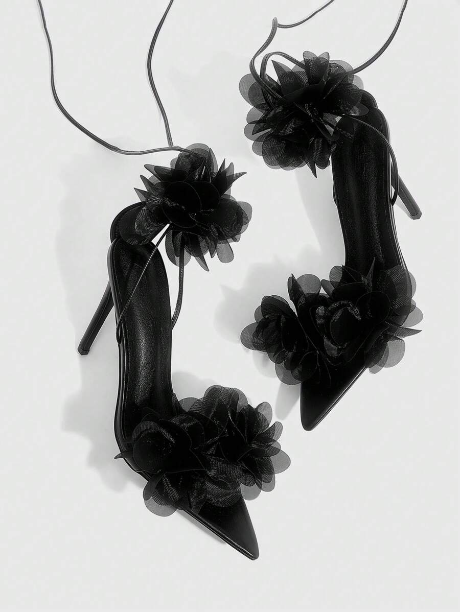 3D Floral Lace Up Stiletto