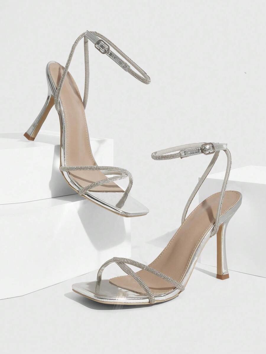 Rhinestone Ankle Strap Heels