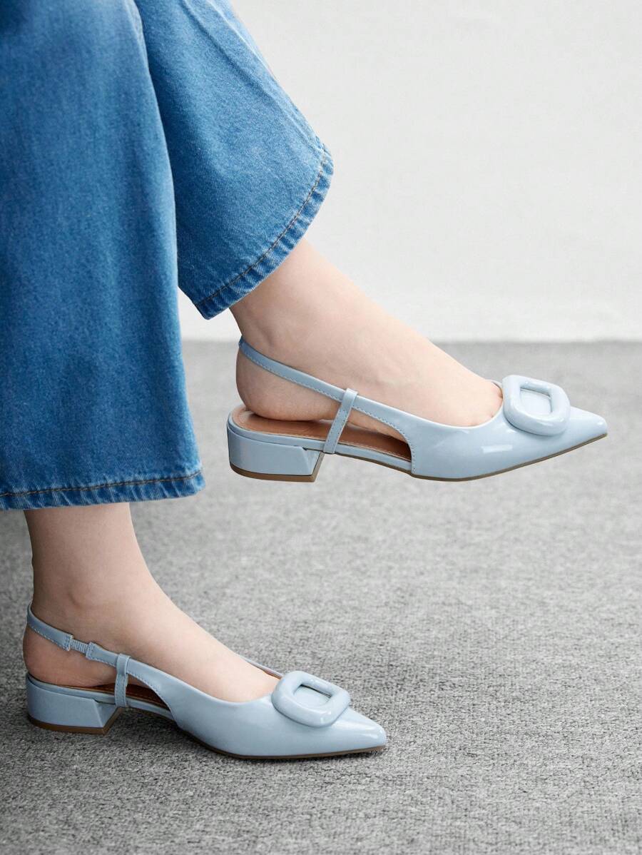 Pointed Toe Buckle Slingback Flats