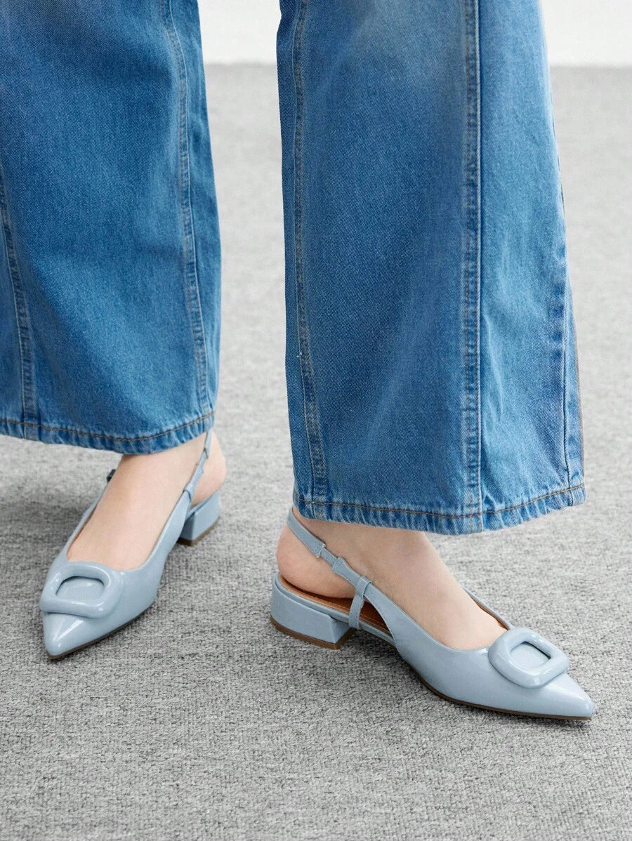Pointed Toe Buckle Slingback Flats