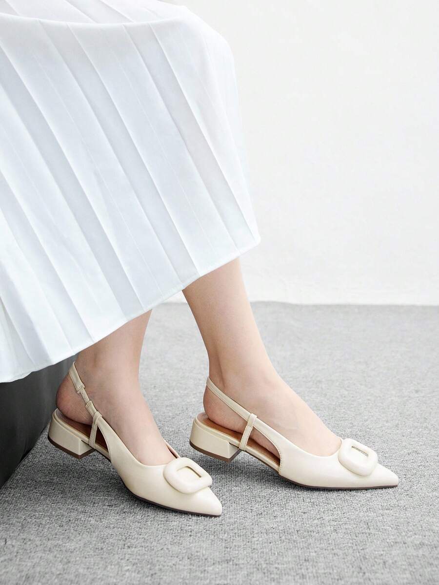 Pointed Toe Buckle Slingback Flats