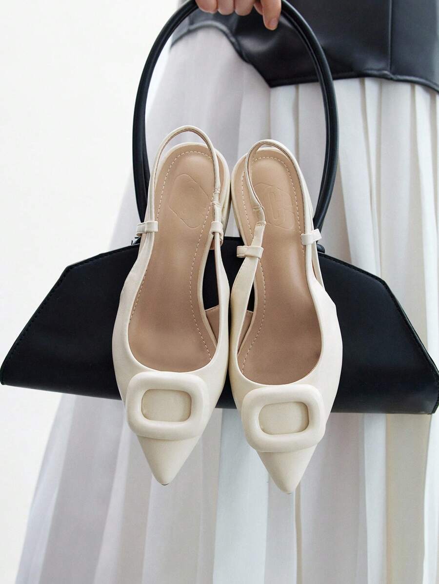 Pointed Toe Buckle Slingback Flats