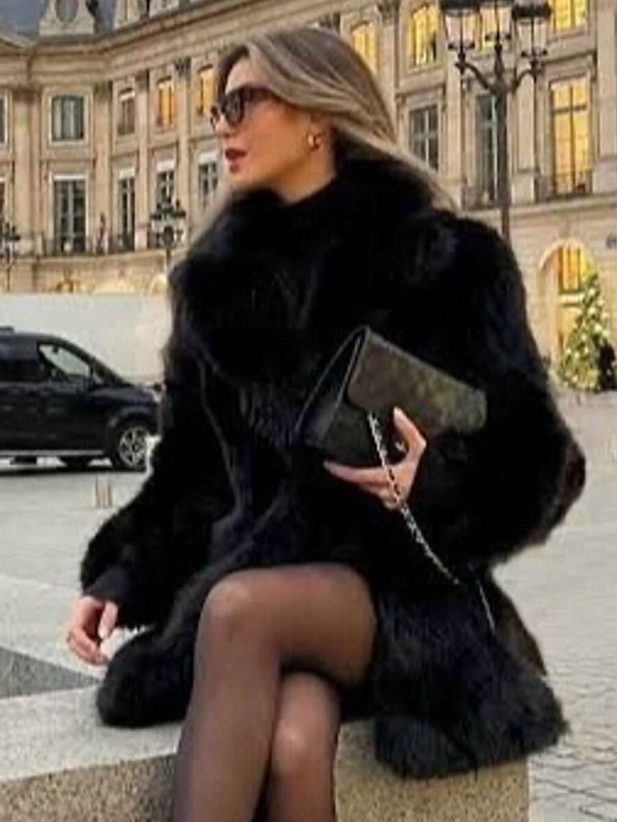 Oversized Faux Fur Lapel Coat
