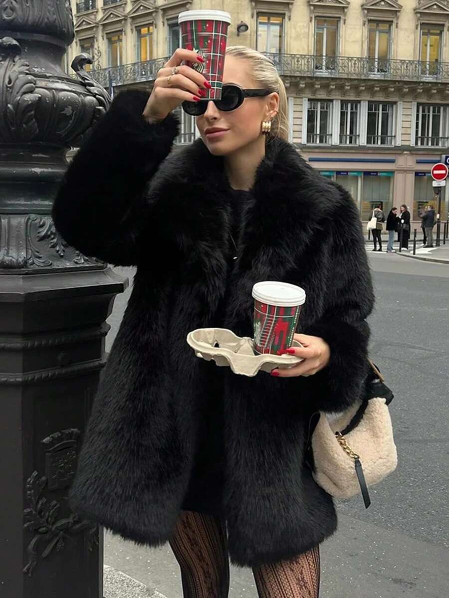 Oversized Faux Fur Lapel Coat