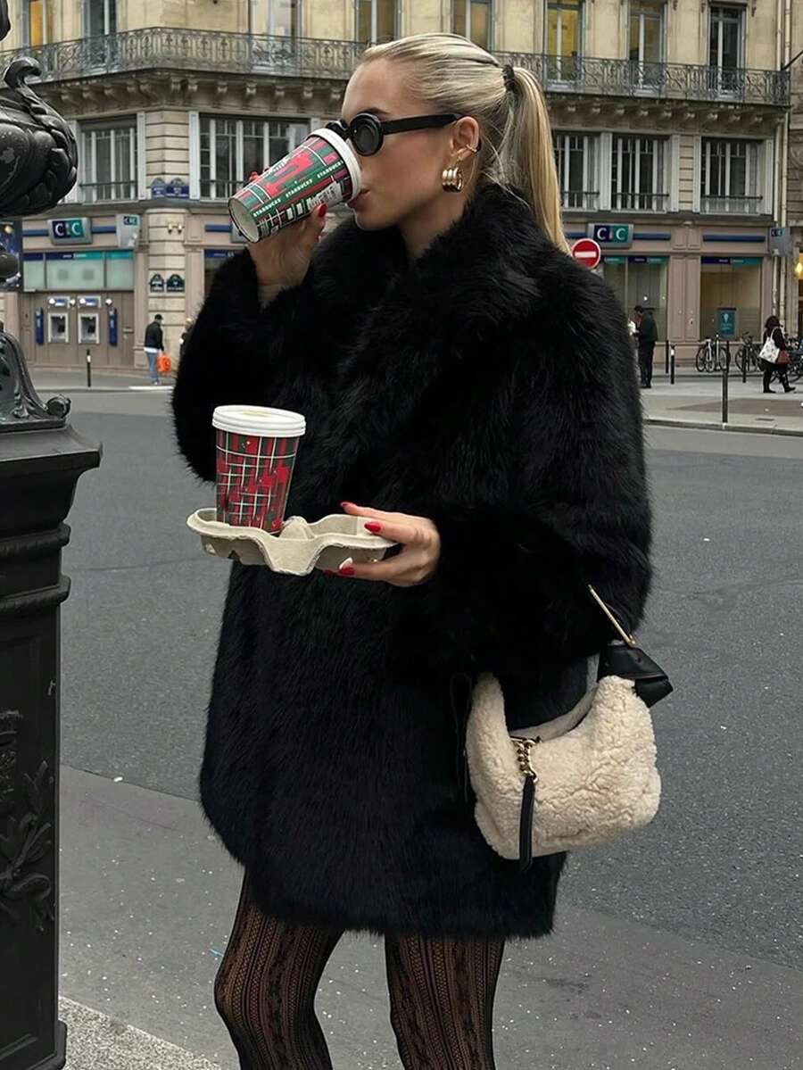 Oversized Faux Fur Lapel Coat