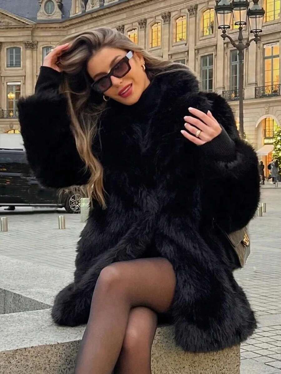 Oversized Faux Fur Lapel Coat