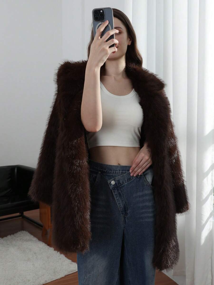 Oversized Faux Fur Lapel Coat