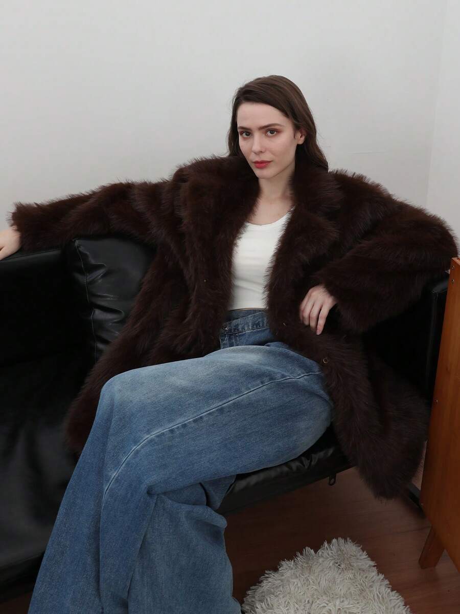 Oversized Faux Fur Lapel Coat