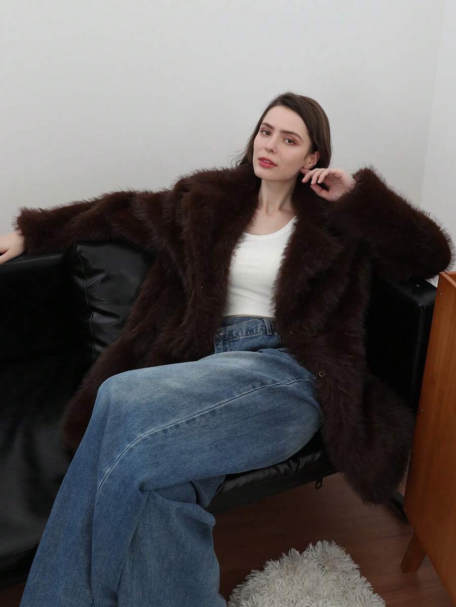 Oversized Faux Fur Lapel Coat