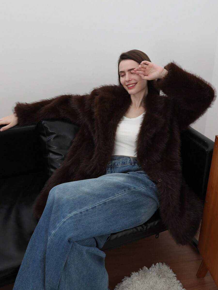 Oversized Faux Fur Lapel Coat