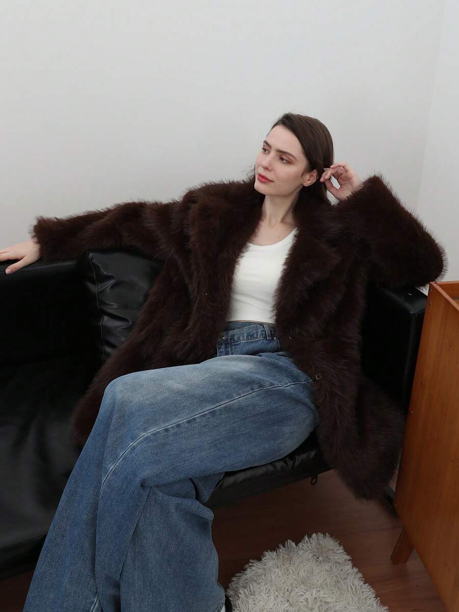 Oversized Faux Fur Lapel Coat