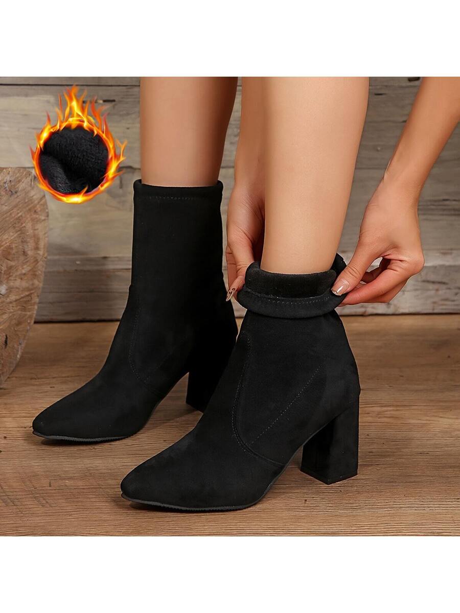 Pointed Toe Block Heel Sock Boots