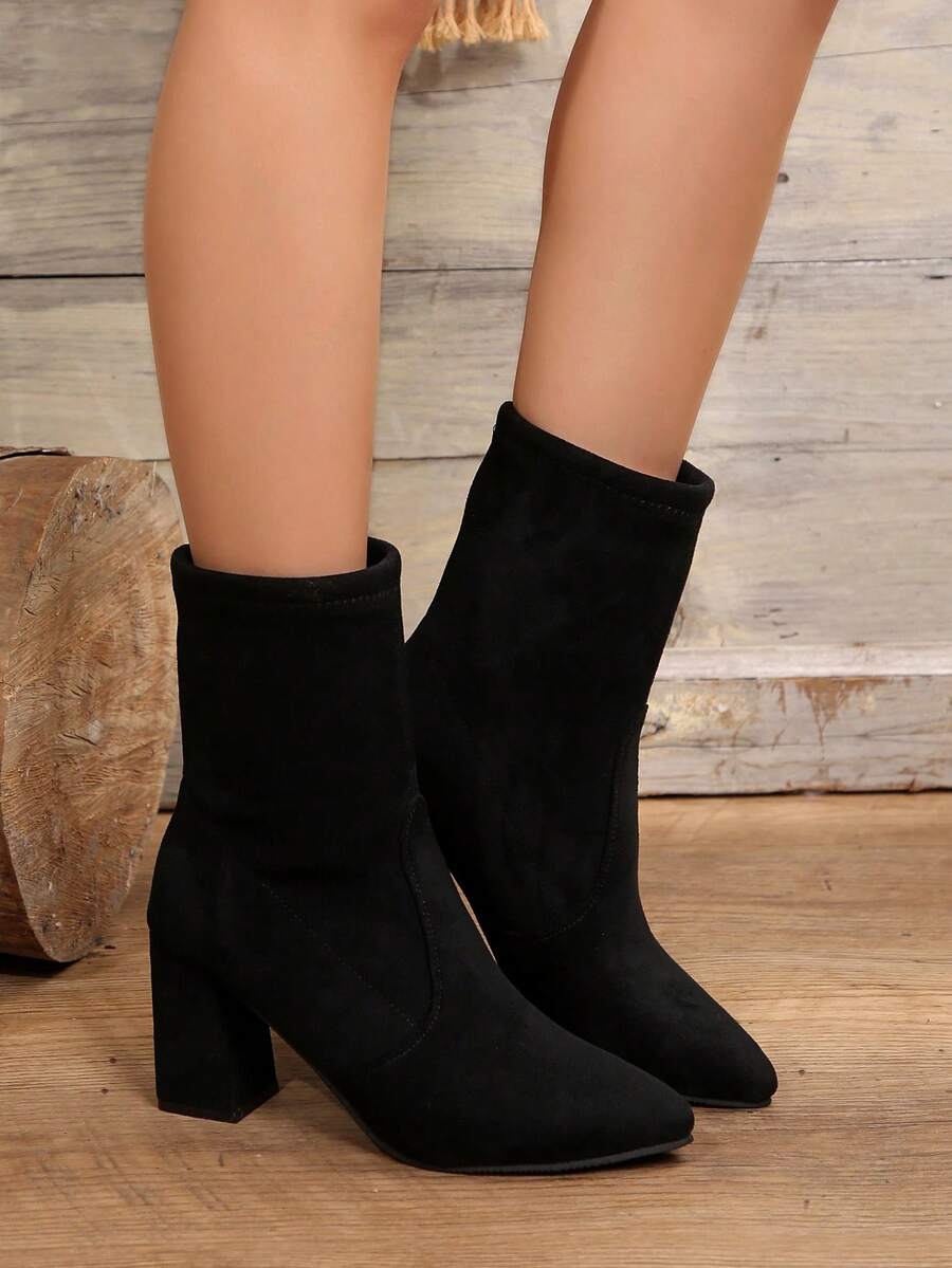 Pointed Toe Block Heel Sock Boots
