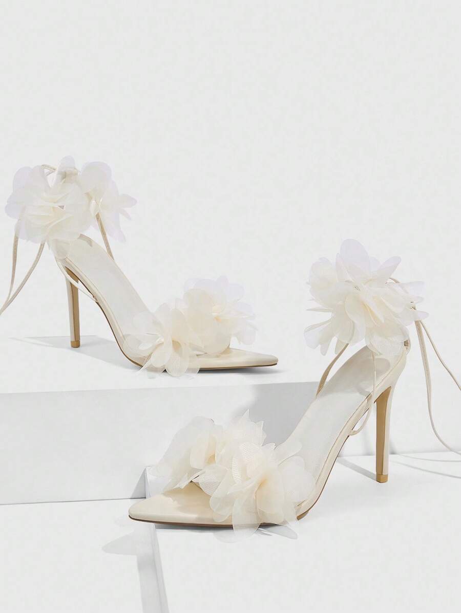 3D Floral Lace Up Stiletto