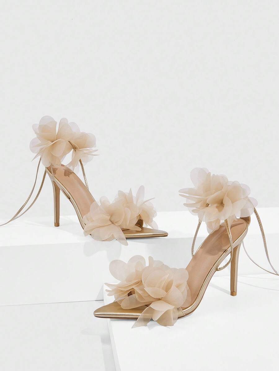 3D Floral Lace Up Stiletto