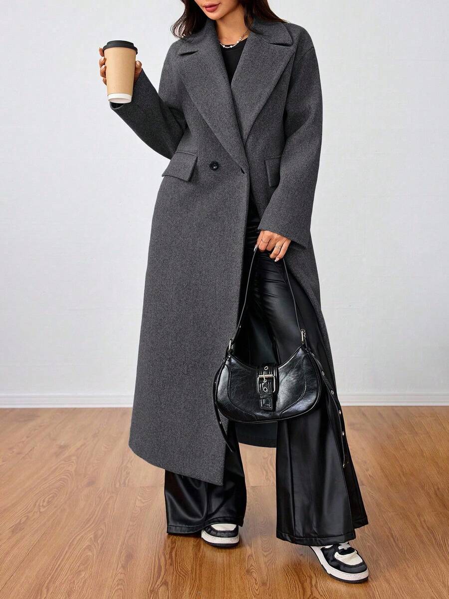 Double Breasted Lapel Long Overcoat