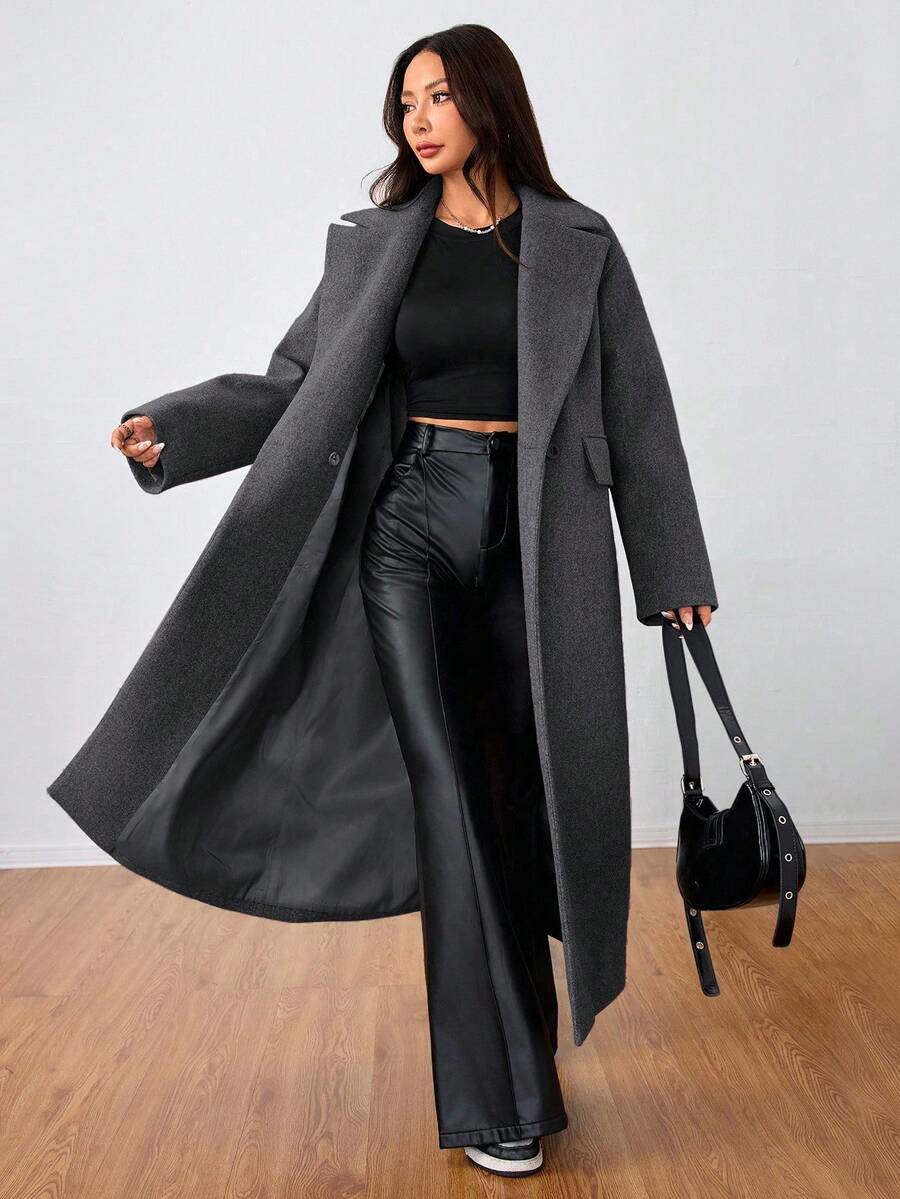 Double Breasted Lapel Long Overcoat