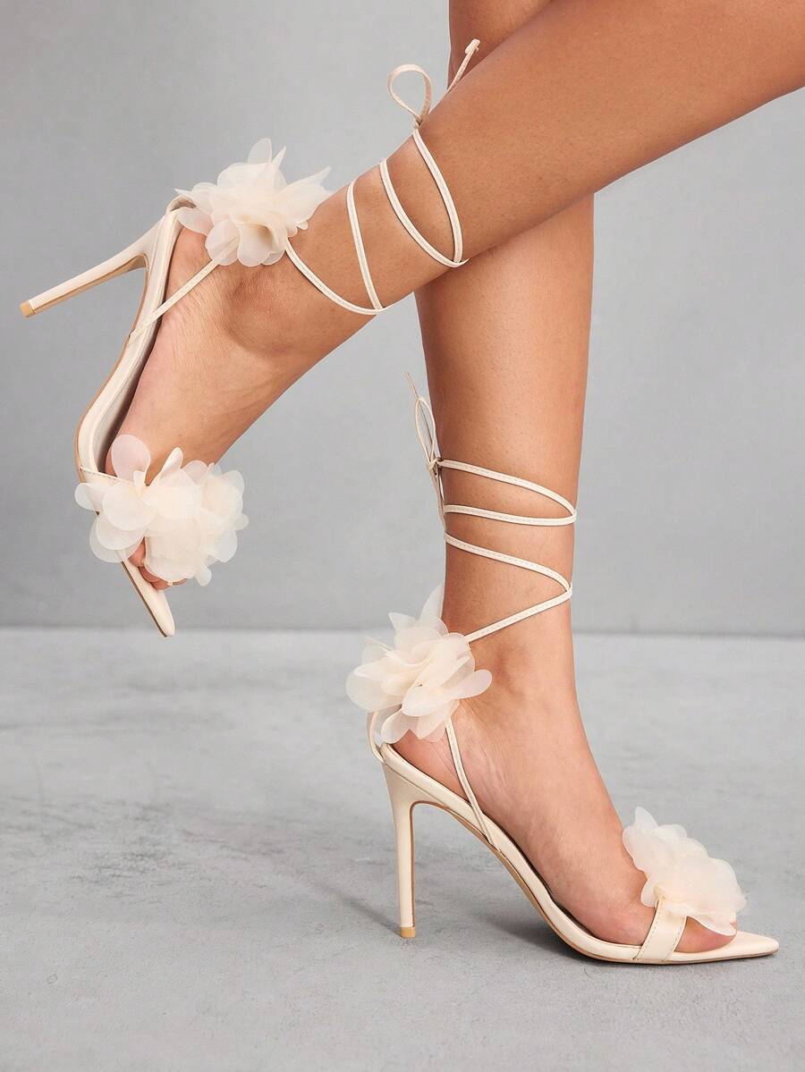 3D Floral Lace Up Stiletto