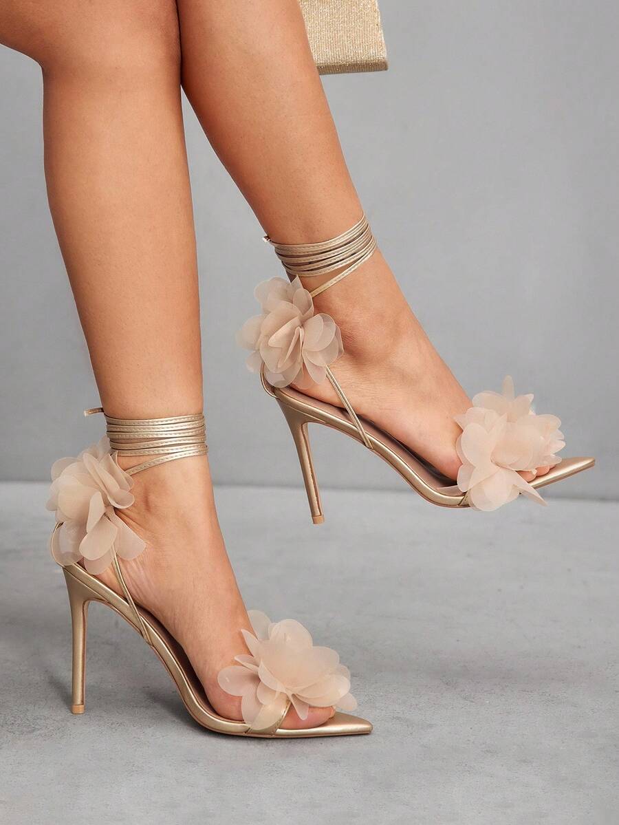 3D Floral Lace Up Stiletto