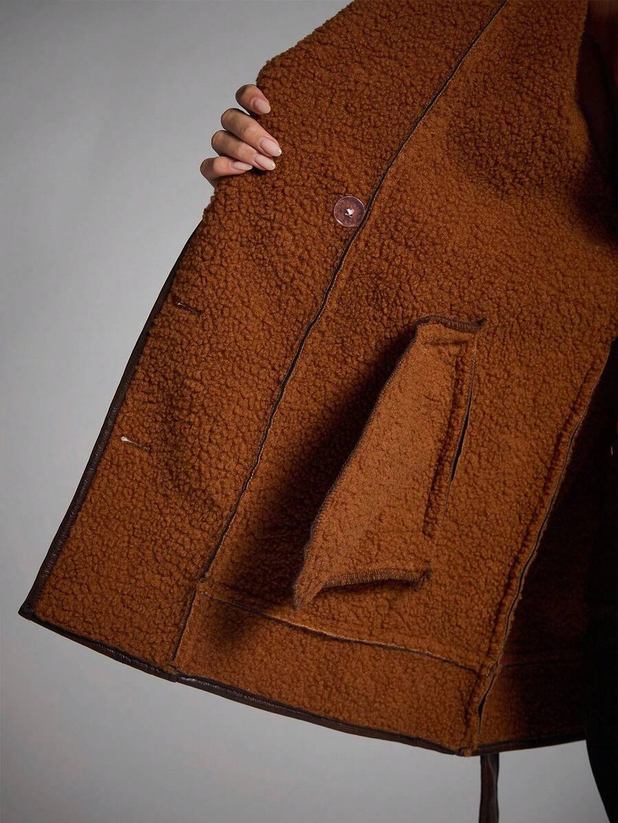Belted Shawl Collar Faux Fur Jacket
