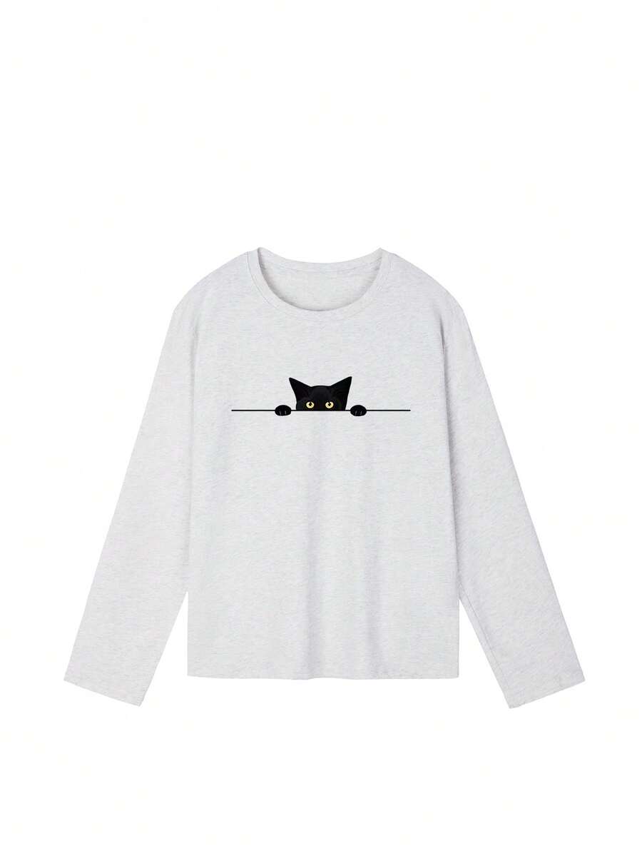 Cat Print Long Sleeve Tee