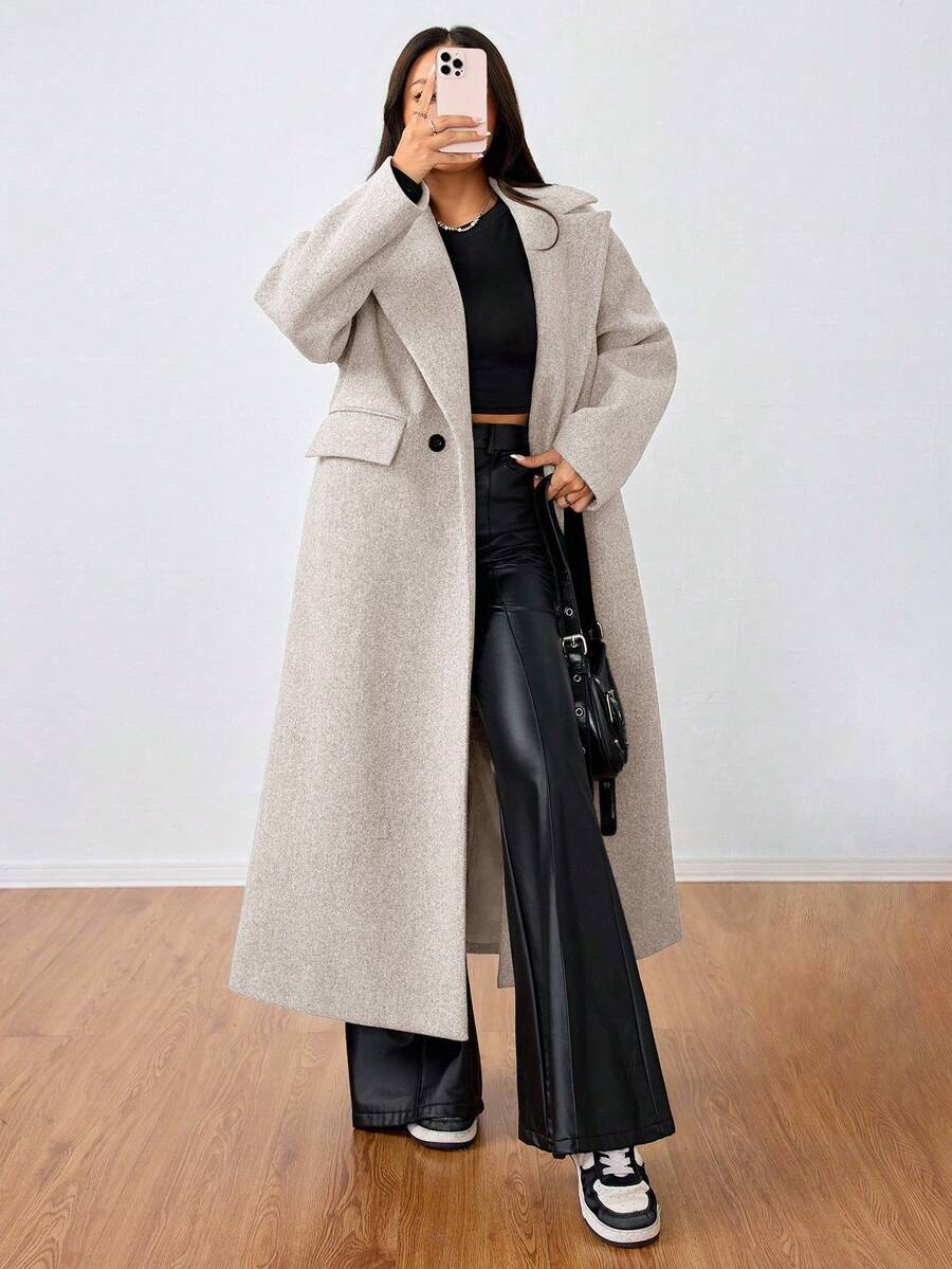 Double Breasted Lapel Long Overcoat