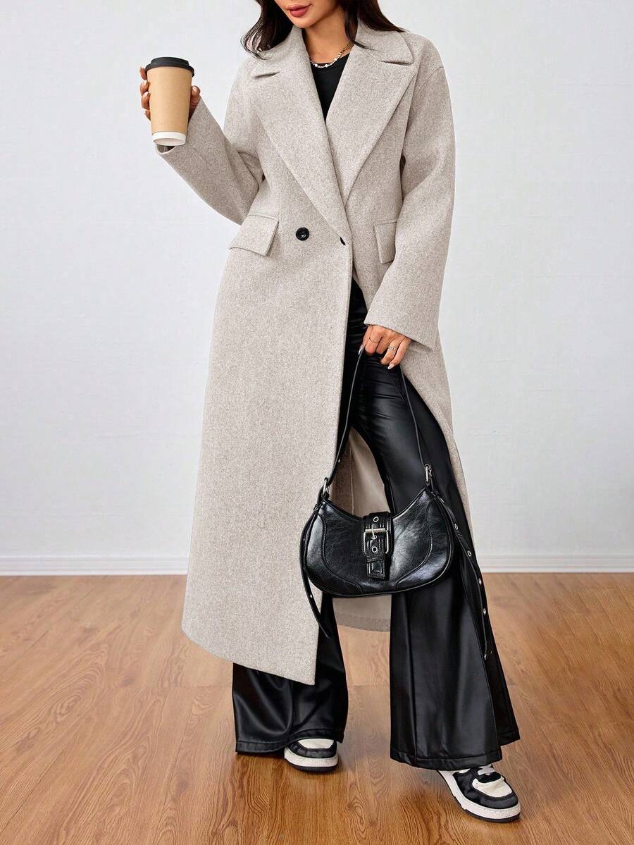 Double Breasted Lapel Long Overcoat