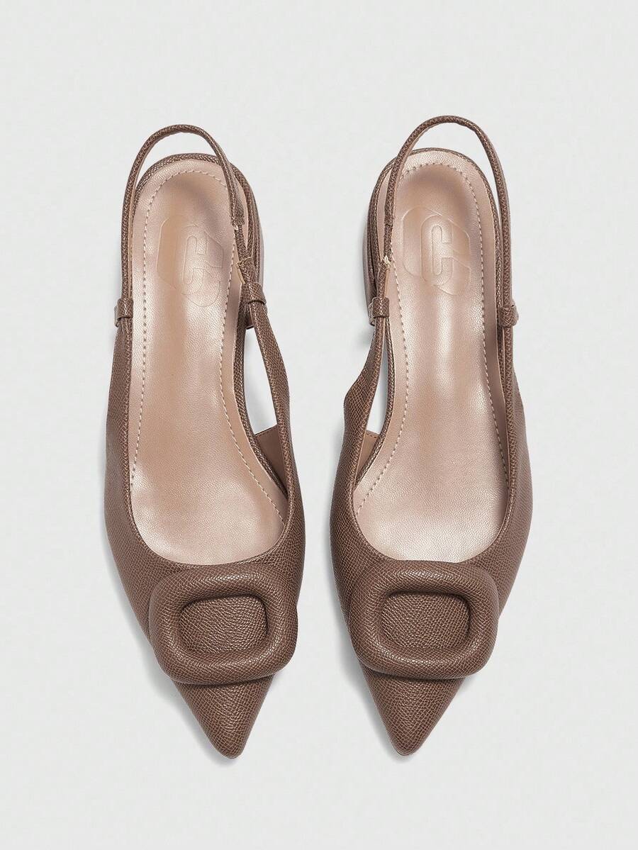 Pointed Toe Buckle Slingback Flats