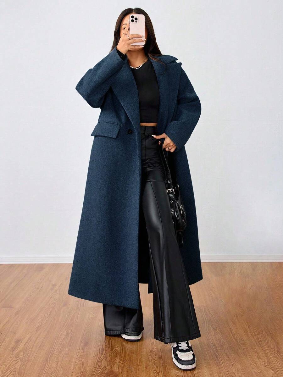 Double Breasted Lapel Long Overcoat