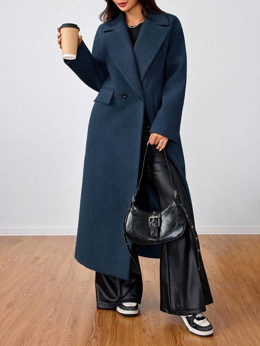 Double Breasted Lapel Long Overcoat