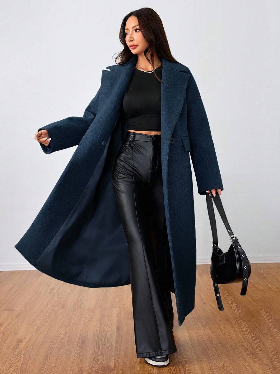 Double Breasted Lapel Long Overcoat