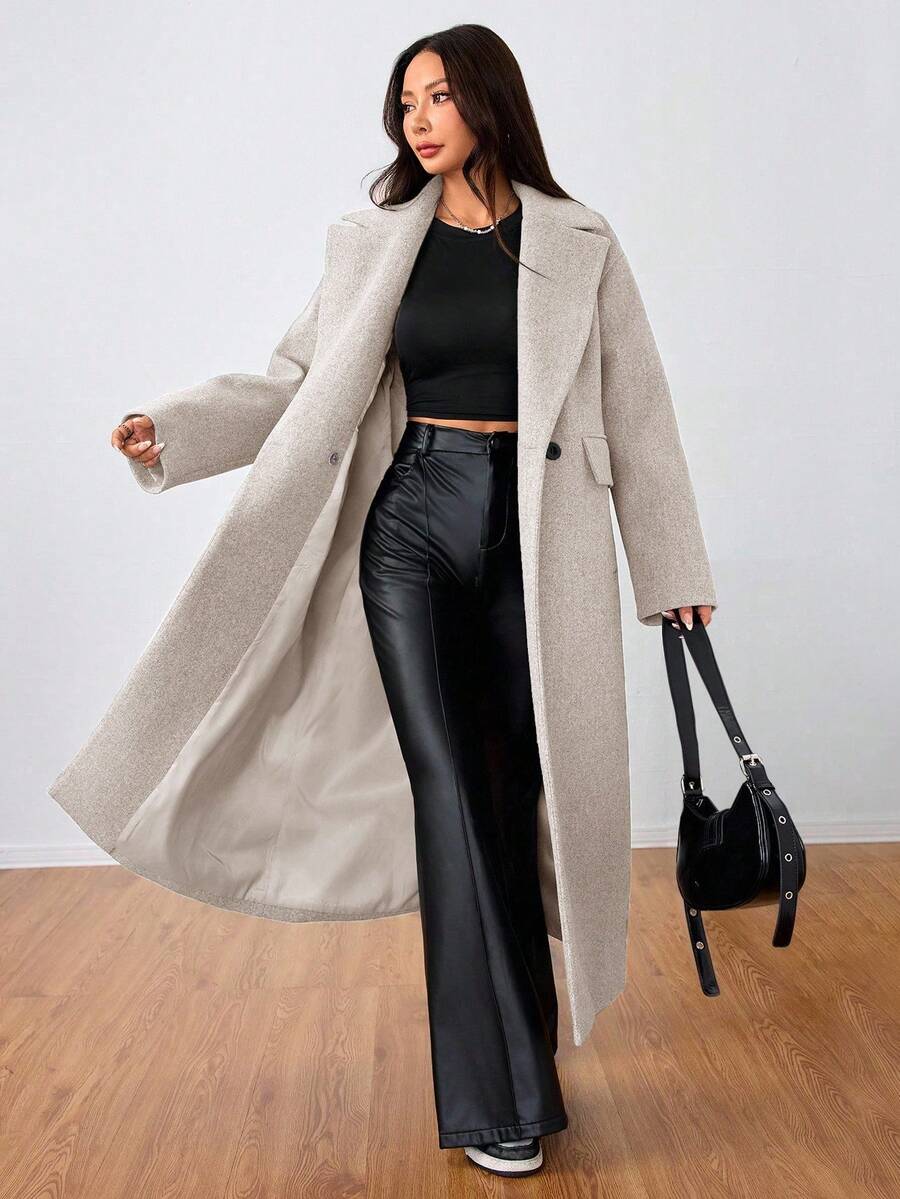 Double Breasted Lapel Long Overcoat