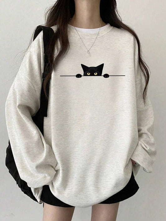 Cat Print Long Sleeve Tee