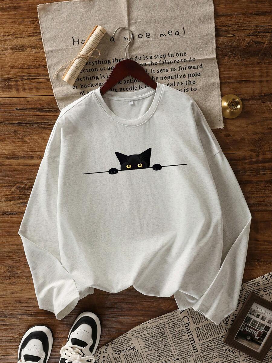 Cat Print Long Sleeve Tee
