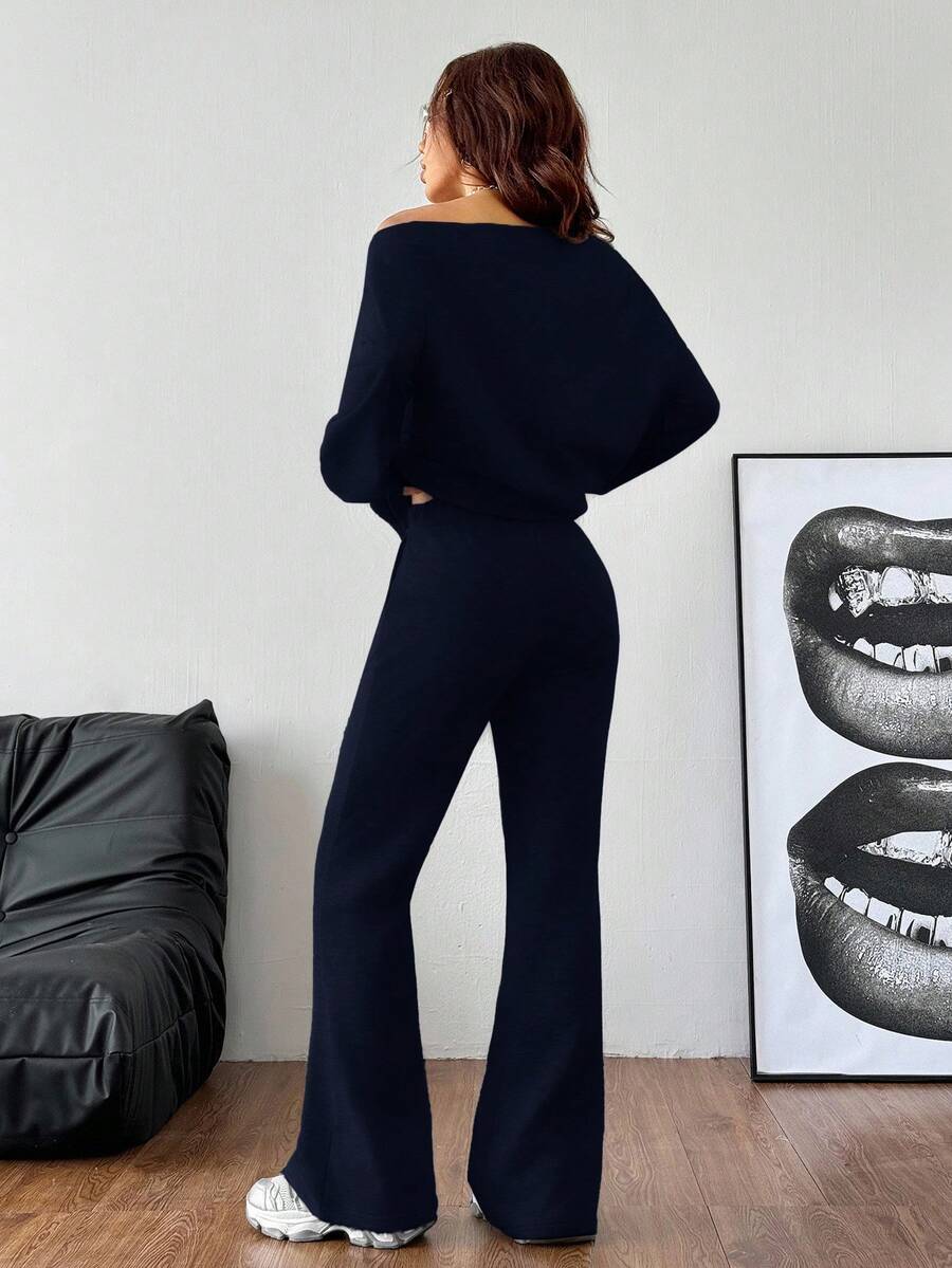 Cold Shoulder Sweatshirt and Flare Pants Set