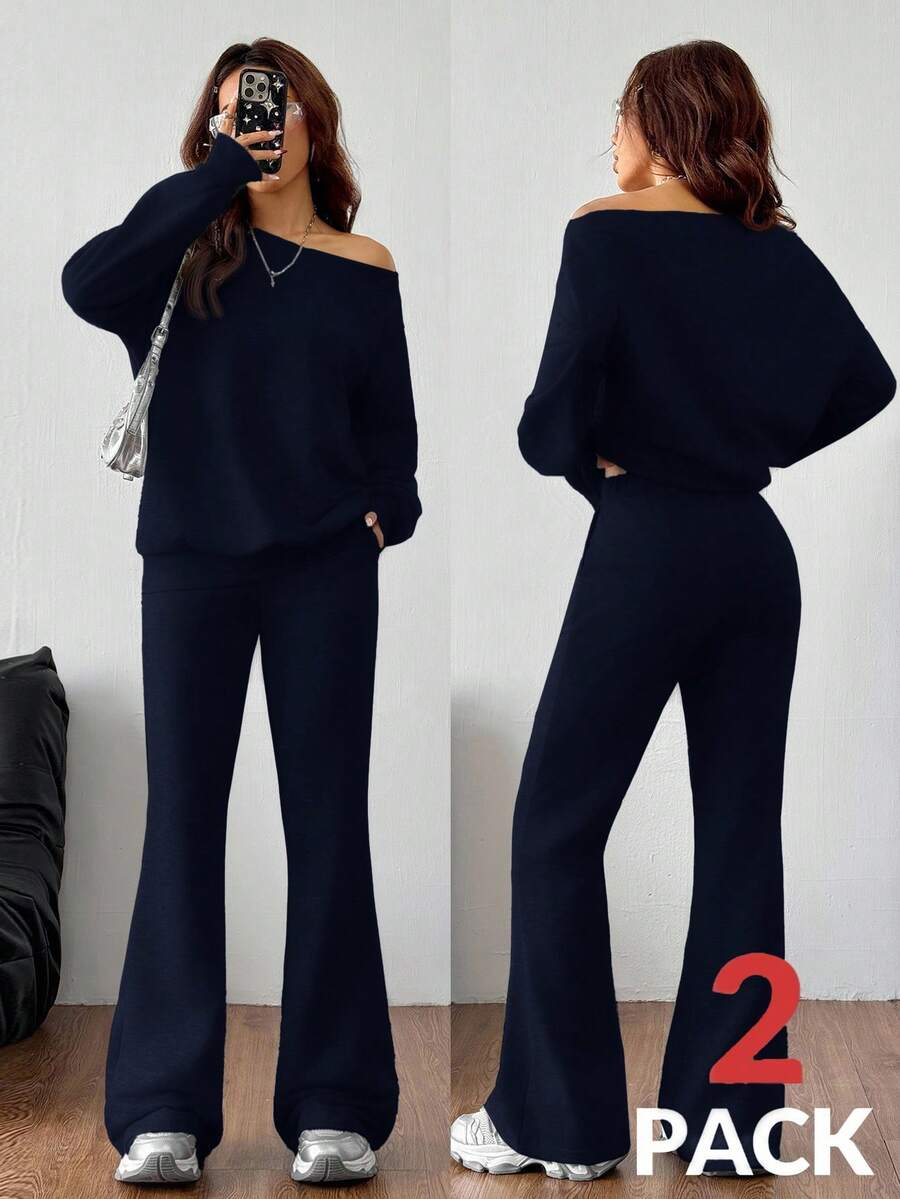 Cold Shoulder Sweatshirt and Flare Pants Set
