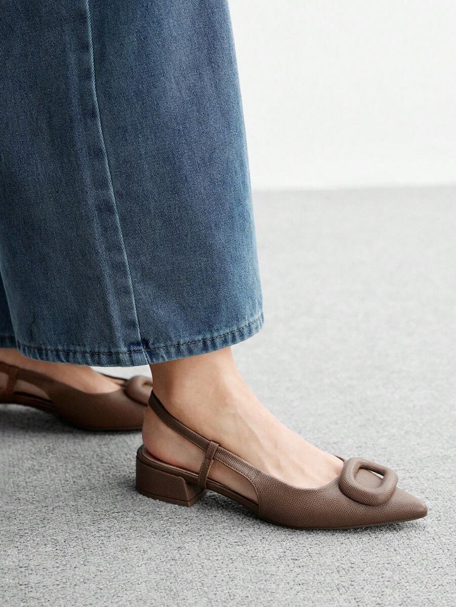 Pointed Toe Buckle Slingback Flats