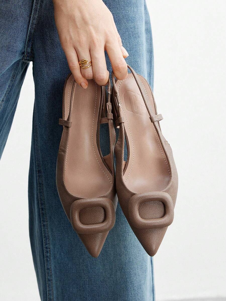 Pointed Toe Buckle Slingback Flats