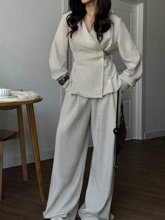 Tie Back Fitted Top and High Waist Pants Set