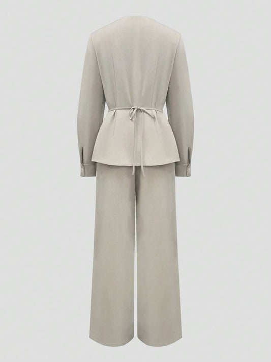 Tie Back Fitted Top and High Waist Pants Set